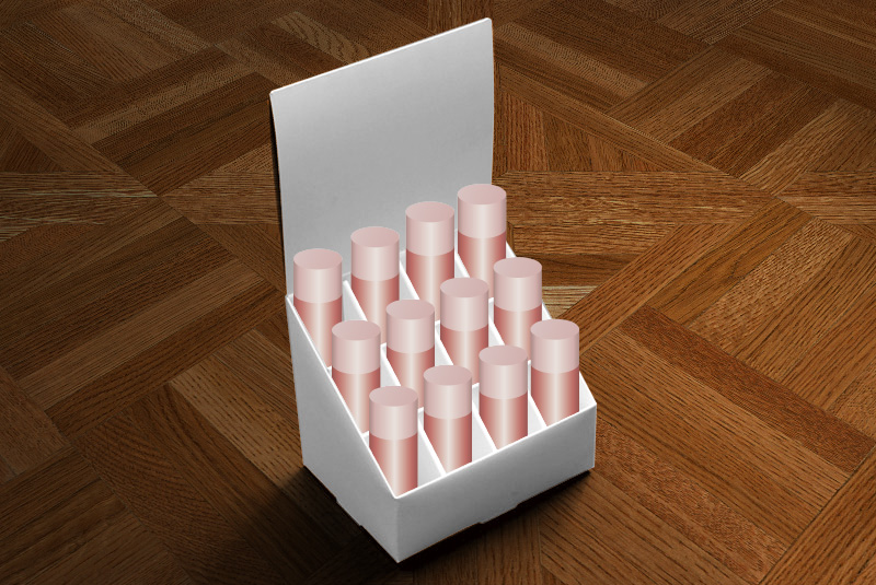 スプレー缶を12本陳列する、細かい仕切りもお任せのカウンター紙什器